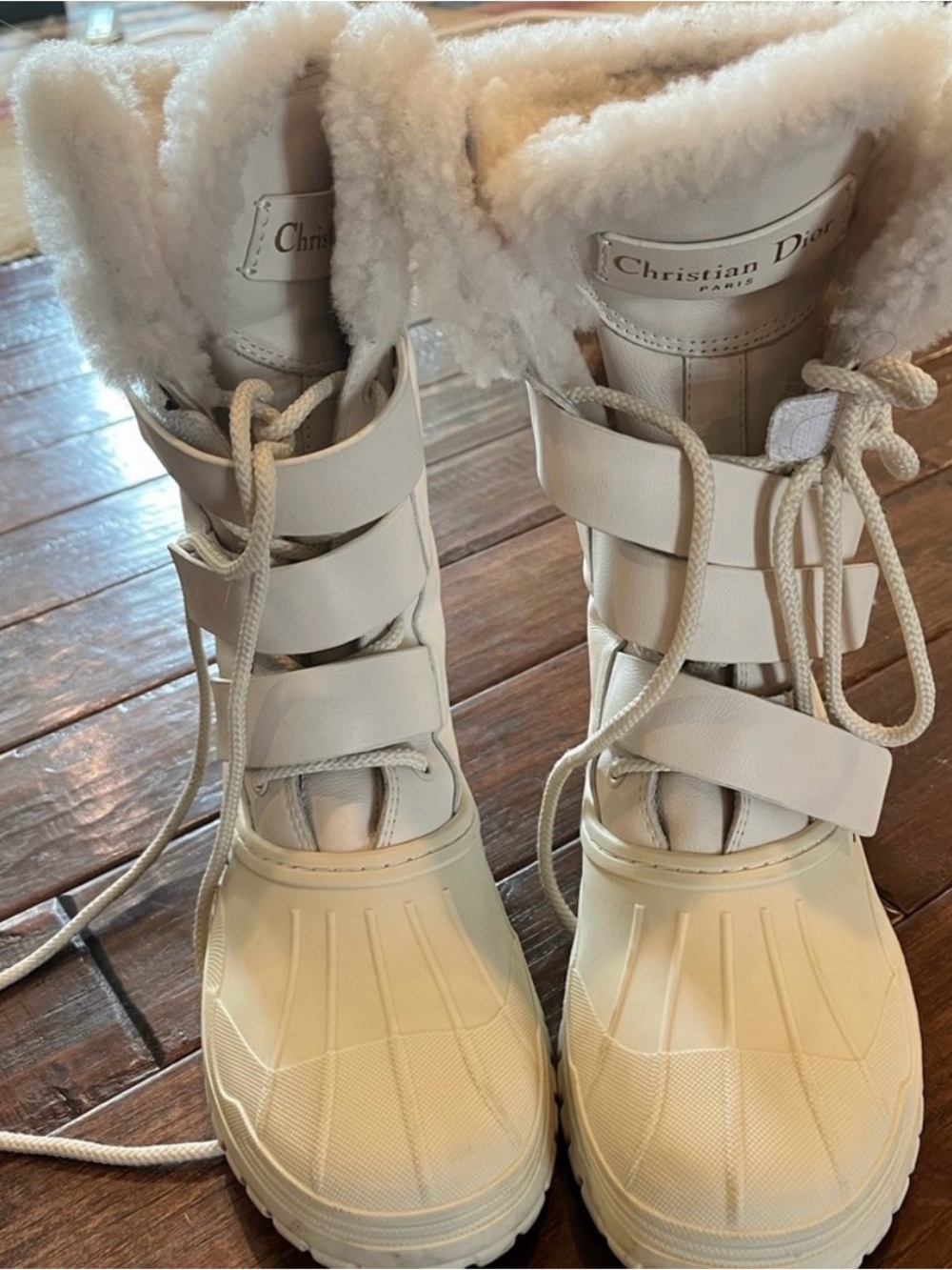 Dior Cream Shearling-Trim Winter Rain Boots